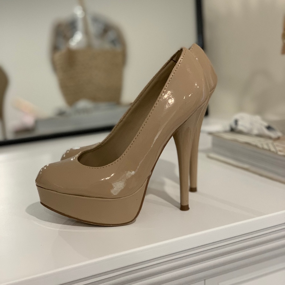 Brash Nude Patent Platform Heels